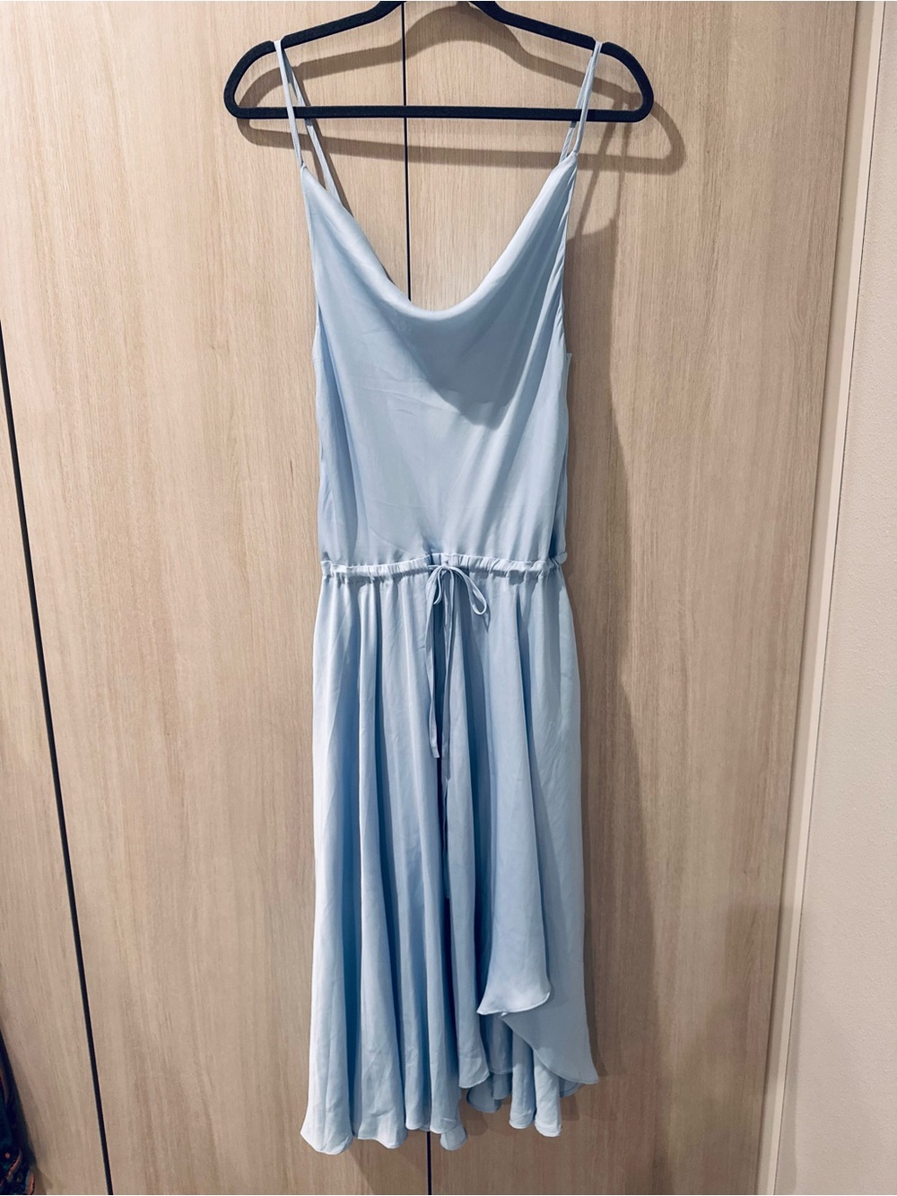 Hello Molly Pastel Blue High-Low Slip Dress with Tie Waist
